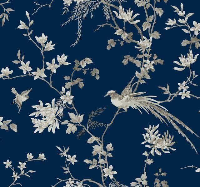 24 Karat Wallpaper KT2171 Bird And Blossom Chinoiserie By Ronald Redding For Dixons Exclusive