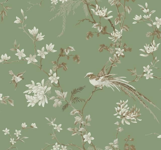 24 Karat Wallpaper KT2175 Bird And Blossom Chinoiserie By Ronald Redding For Dixons Exclusive