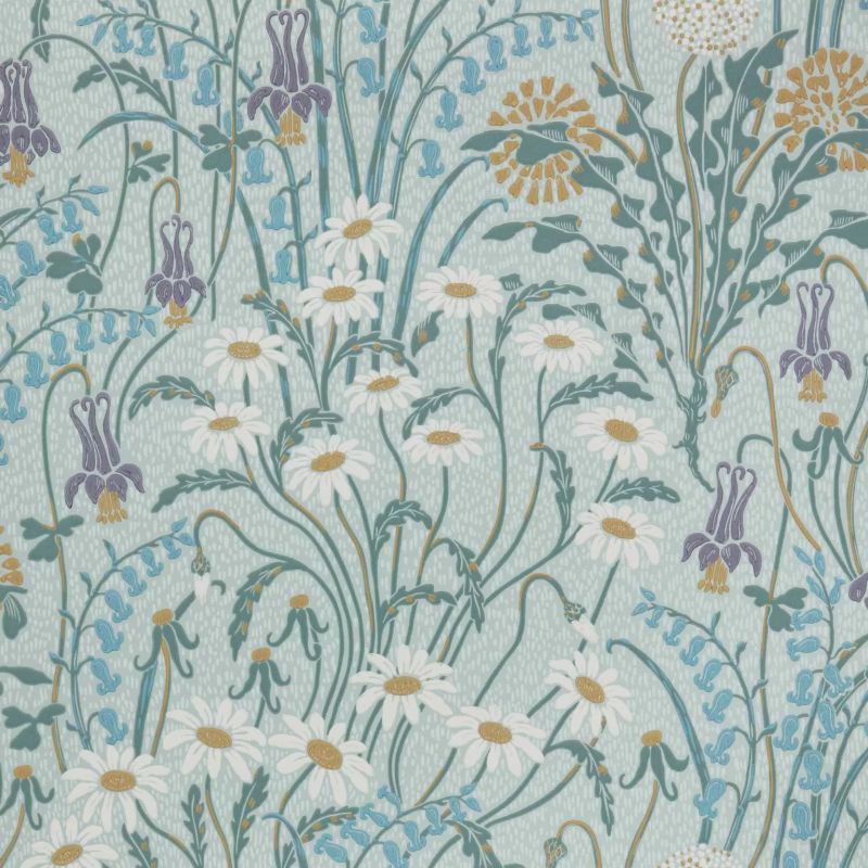 V&A II Flower Meadow Celeste Turquoise Wallpaper 2412-178-03 By 1838 Wallcoverings
