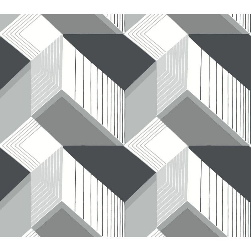 Black & White Wallpaper BW3882 Graphic Geo Blocks By York Wallcoverings For Dixons