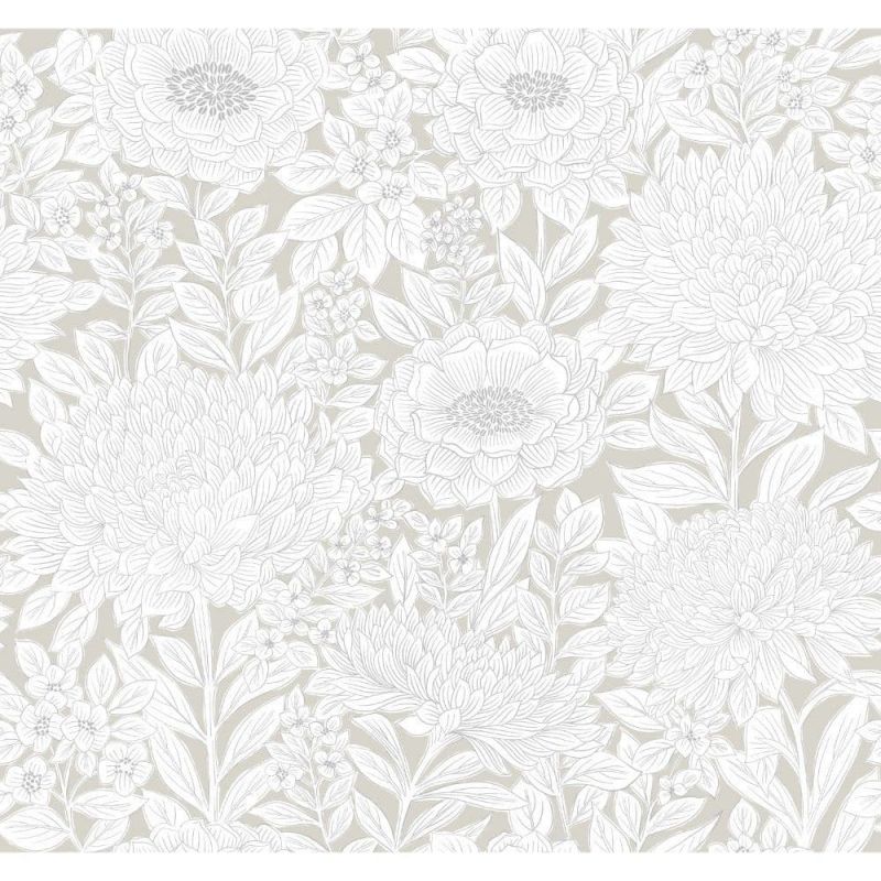 Black & White Wallpaper BW3922 Wood Block Blooms By York Wallcoverings For Dixons