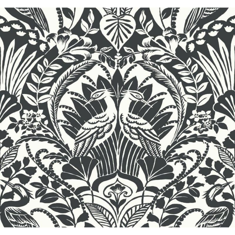 Black & White Wallpaper BW3931 Egret Damask By York Wallcoverings For Dixons