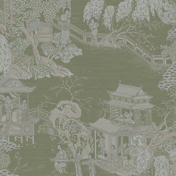 Chelsea Sketch Twenty 3 Wallpaper Pagoda Oriental Green CH01327 CHO1327 By Tim Wilman