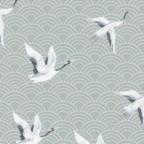 Discovery Sketch Twenty 3 Wallpaper Japanese Cranes Oriental Green DYW0012 By Tim Wilman
