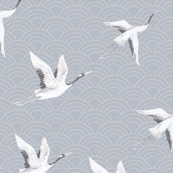 Discovery Sketch Twenty 3 Wallpaper Japanese Cranes Teal DYW0015 By Tim Wilman