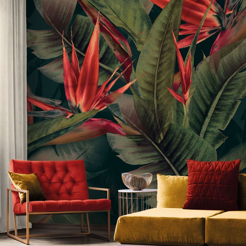 Havana Digital Print Mural Wallpaper Green Birds Of Paradise DD120243 By Galerie