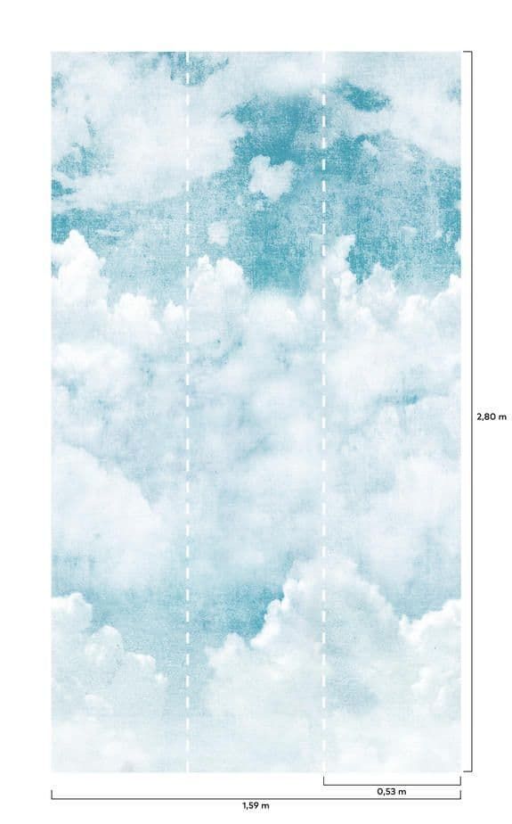 One Roll One Motif Wallpaper Mural Blue Clouds A42501 By Grandeco Life