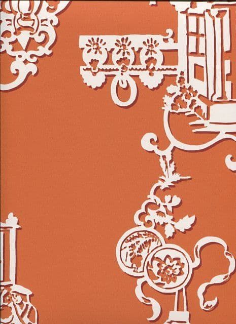 Pagoda SketchTwenty3 Wallpaper Chinois Aurora Orange MH00416 By Tim Wilman For Blendworth