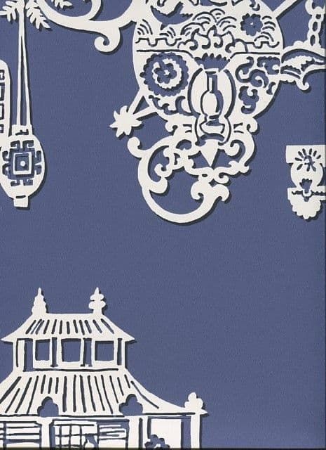 Pagoda SketchTwenty3 Wallpaper Chinois Lagoon Blue MH00417 By Tim Wilman For Blendworth