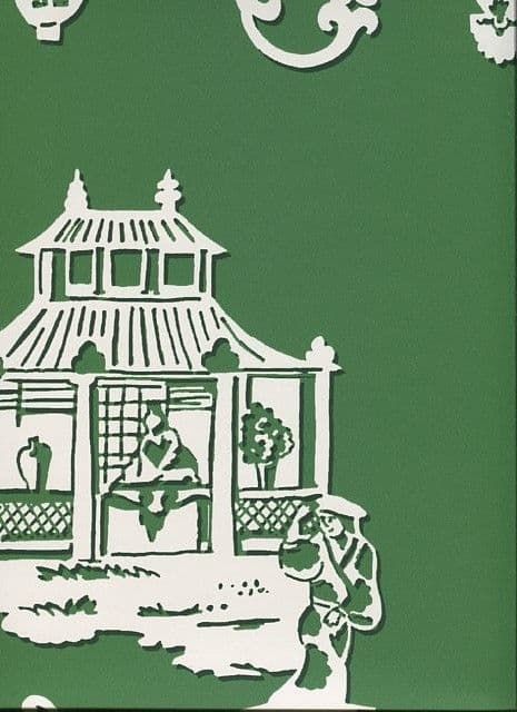 Pagoda SketchTwenty3 Wallpaper Chinois Summer Garden Green MH00421 By Tim Wilman For Blendworth