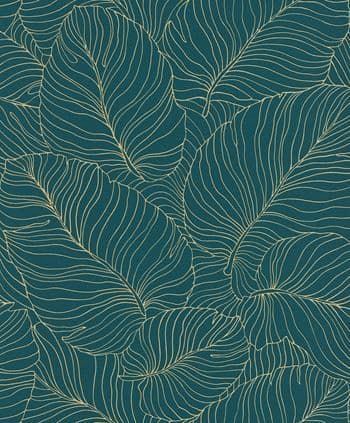 Phoenix Vertical Art Wallpaper Isa Teal & Gold A50902 By Grandeco