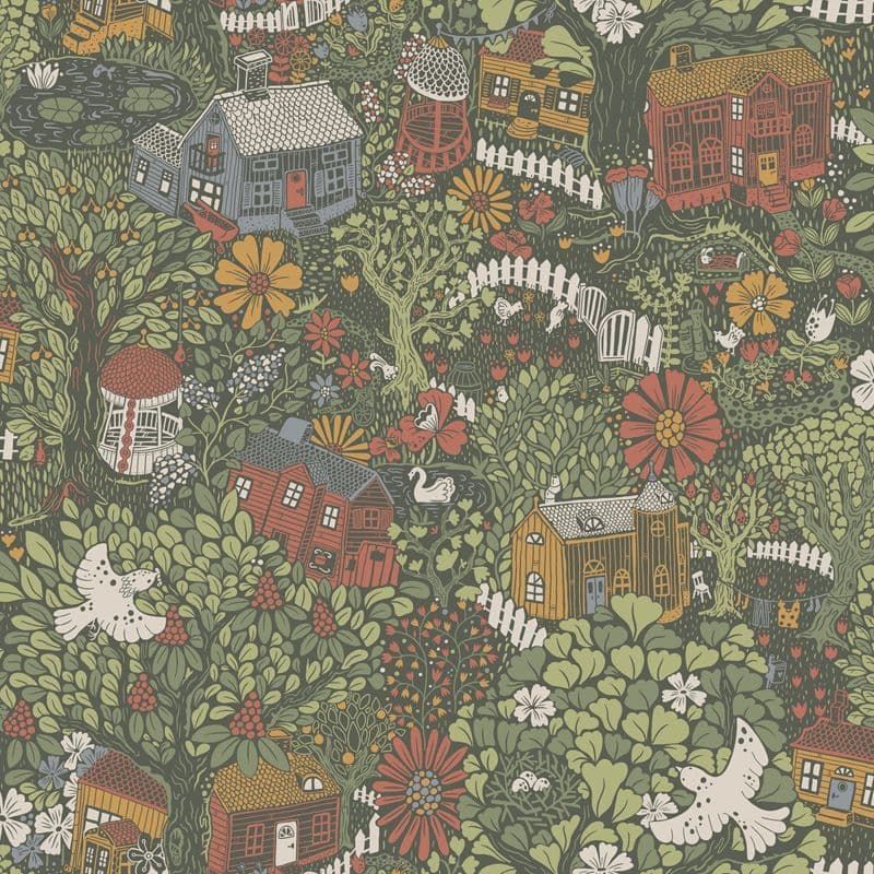 Sommarang 2 Wallpaper Bygga Bo Dark Green S63003 Page 1 and 7 By Midbec For Galerie
