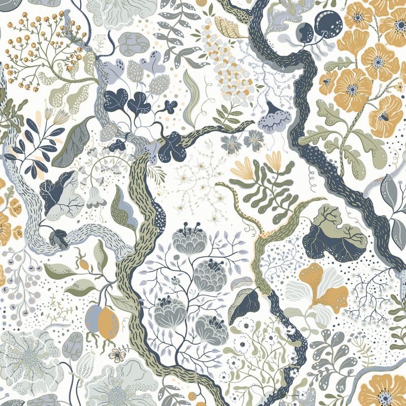 Sommarang Wallpaper Ann Floral Vines White Orange S65103 By Midbec For Galerie