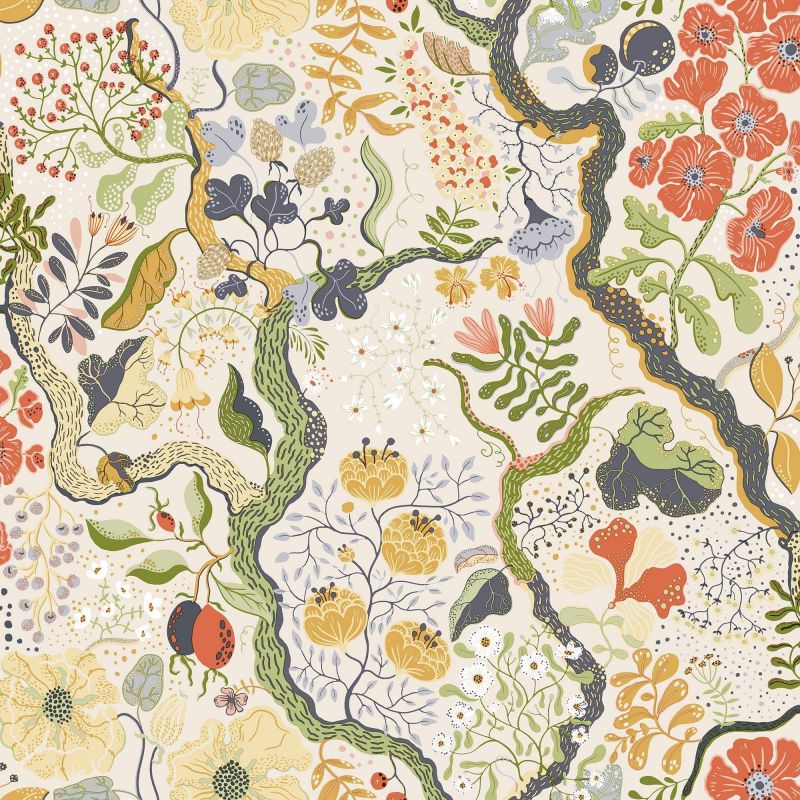Sommarang Wallpaper Ann Floral Vines White Yellow S65102 By Midbec For Galerie