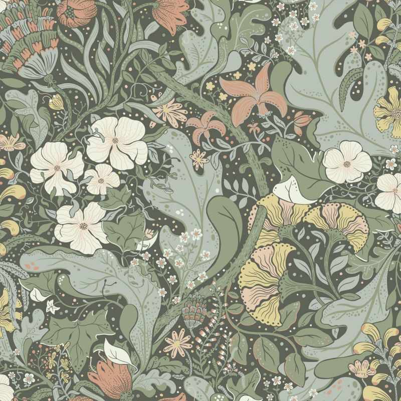 Sommarang Wallpaper Elise Swedish Flowers & Leaves Green S83103 By Midbec For Galerie