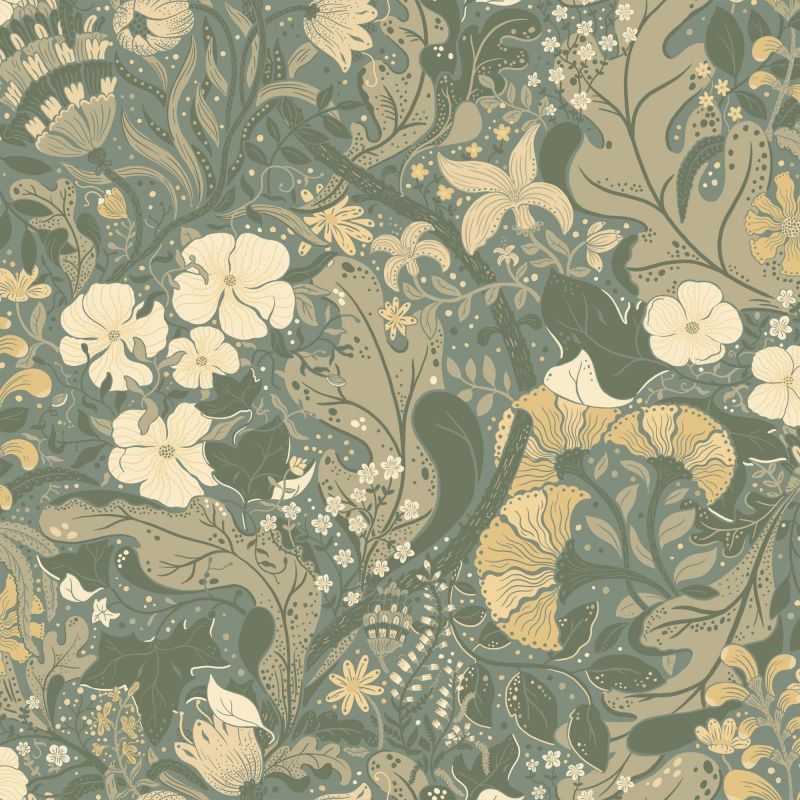 Sommarang Wallpaper Elise Swedish Flowers & Leaves Grey S83104 By Midbec For Galerie