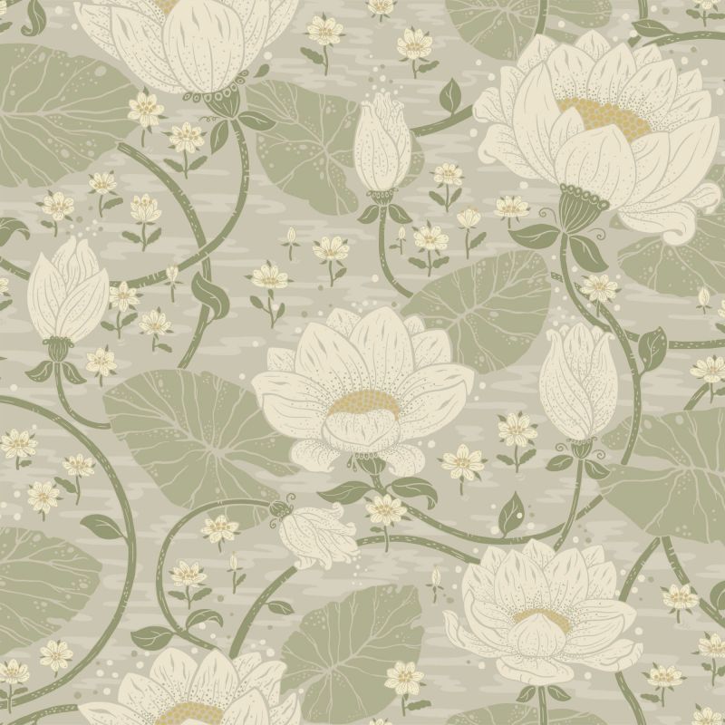 Sommarang Wallpaper Eva Lotus Flower Green Beige S83124 By Midbec For Galerie