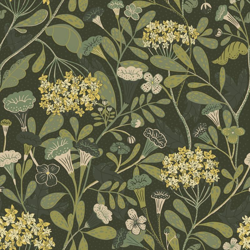 Sommarang Wallpaper Hybbe Abstract Flora Dark Green S55022 By Midbec For Galerie