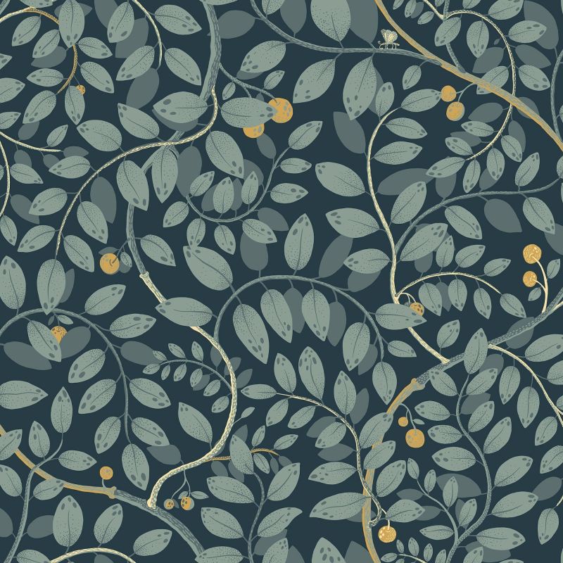 Sommarang Wallpaper Kirke Leafy Vines Blue S65106 By Midbec For Galerie