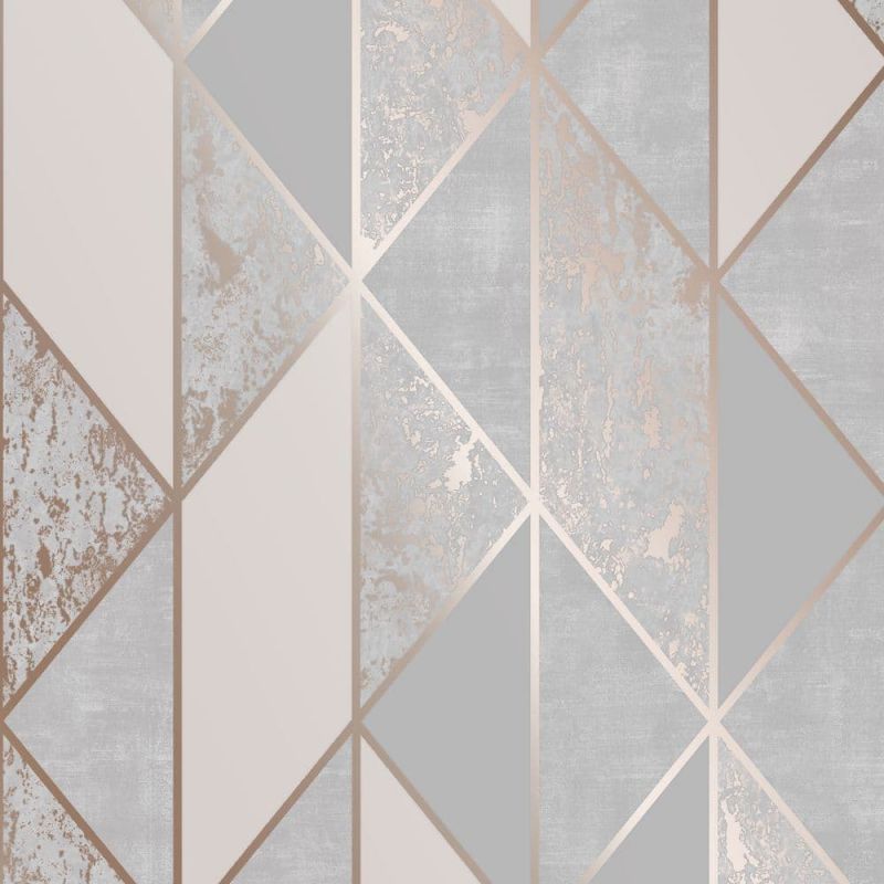 Vittorio Milan Geo Grey/Rose Gold Wallpaper 106407 By Superfresco Graham & Brown