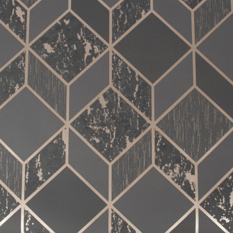 Vittorio Vittorio Geo Charcoal/Rose Gold Wallpaper 107963 By Superfresco Graham & Brown