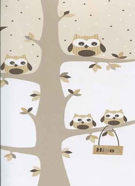 Young @ Home Owls Beige Brown Wallpaper Mural YHD17961 By Galerie