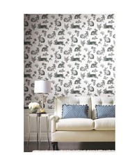 Black & White Wallpaper AT4263 Bunny Toile By
