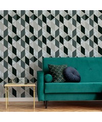 Fresca Marble Geo Dark Green Wallpaper 108298