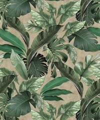 Loft 2 Tropical Green Beige Wallpaper Panel 3