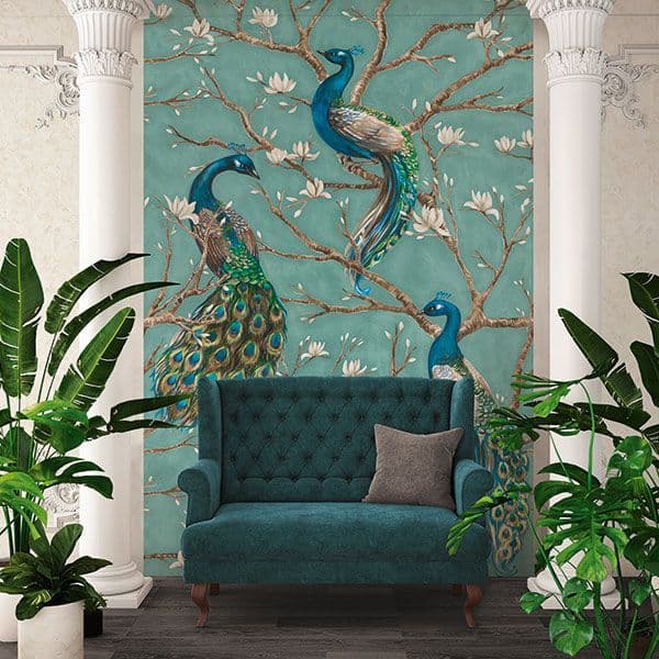 Absolutely Chic Bird Turquoise Background Wallpaper Mural DD114648 By A S Creation For Galerie