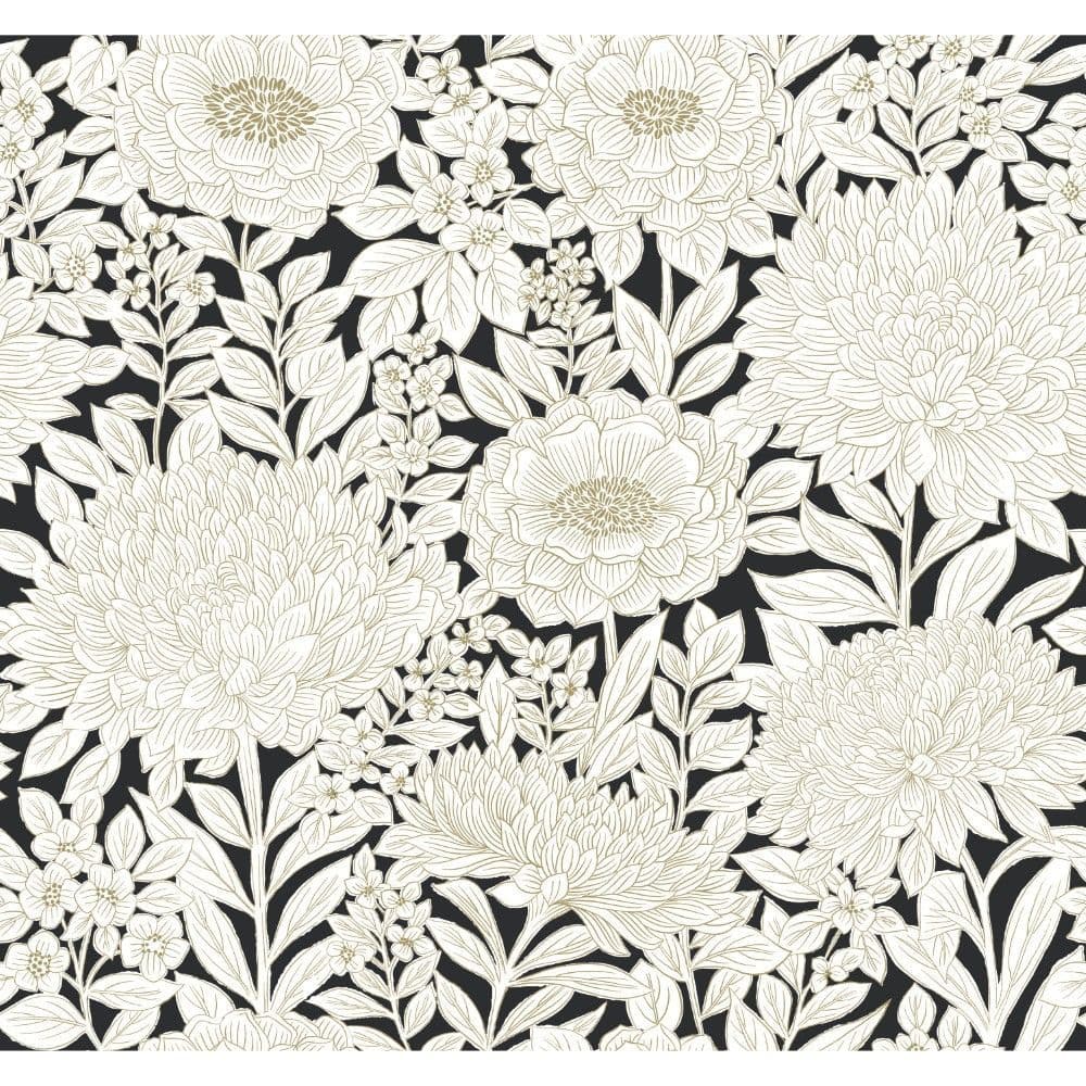 Black & White Wallpaper BW3923 Wood Block Blooms By York Wallcoverings For Dixons