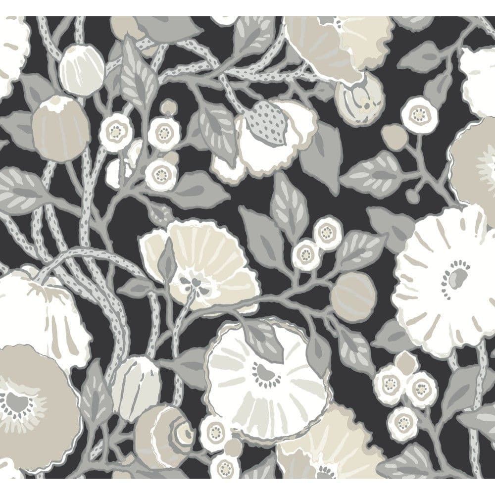 Black & White Wallpaper BW3981 Vincent Poppies By York Wallcoverings For Dixons