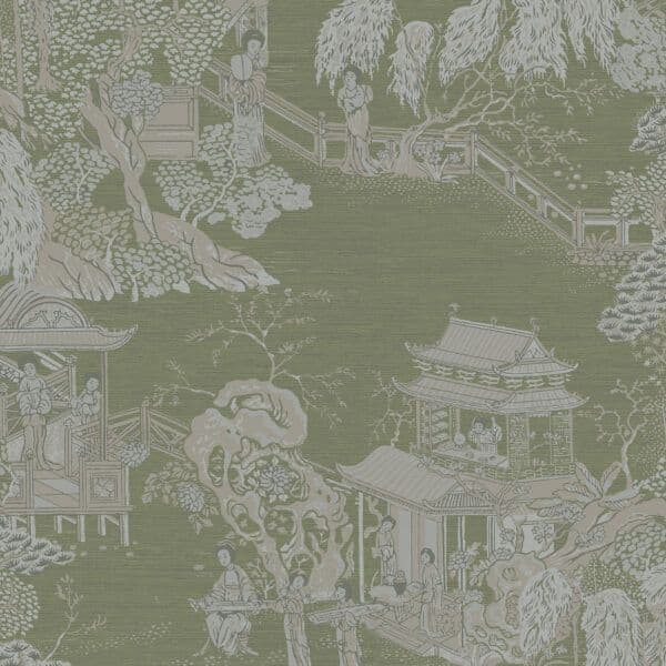 Chelsea Sketch Twenty 3 Wallpaper Pagoda Oriental Green CH01327 CHO1327 By Tim Wilman