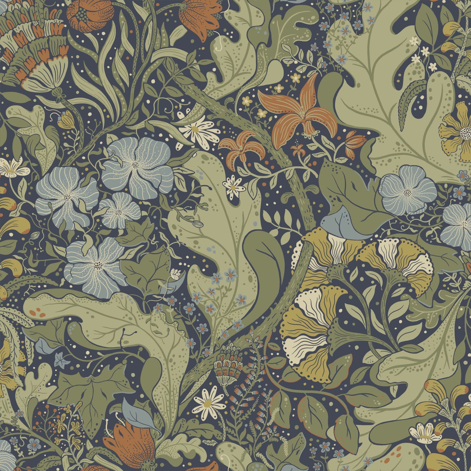 Hjarterum Wallpaper Elise Blue Green Orange 83102 By Midbec For Galerie