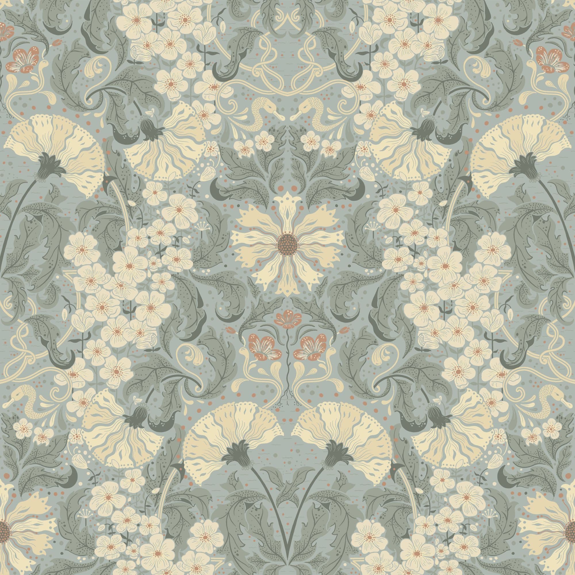 Hjarterum Wallpaper Ojvind Blue Cream 83115 By Midbec For Galerie