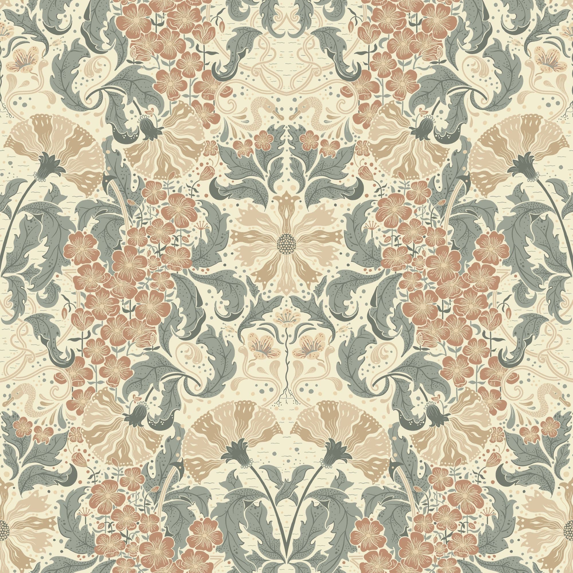 Hjarterum Wallpaper Ojvind Blue Pink Cream 83116 By Midbec For Galerie