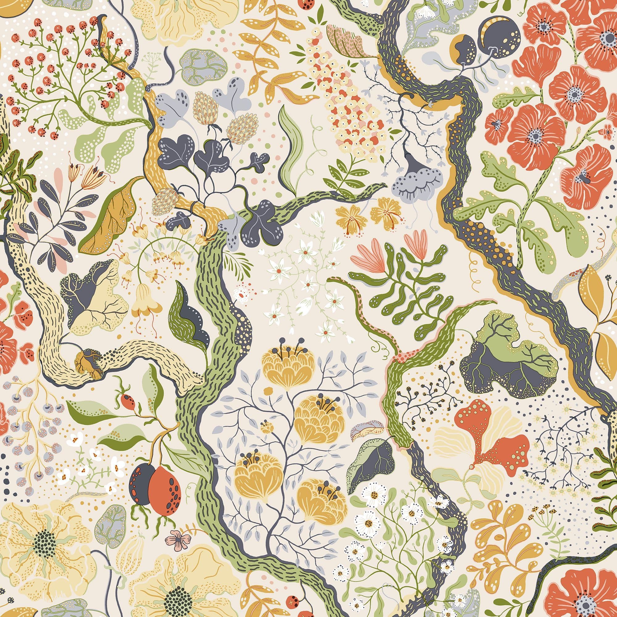Sommarang Wallpaper Ann Floral Vines White Yellow S65102 By Midbec For Galerie