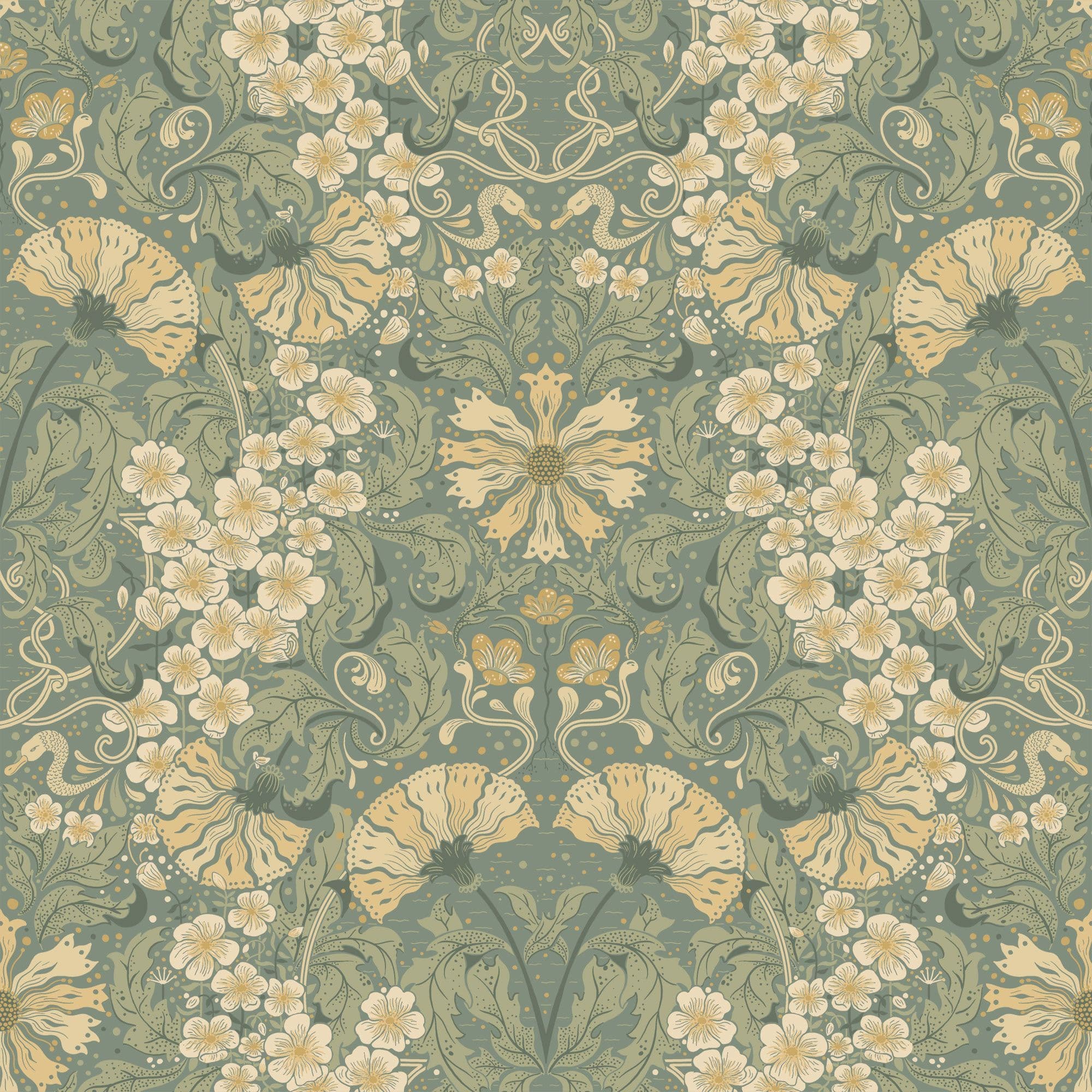 Sommarang Wallpaper Ojvind Swedish Floral Green S83113 By Midbec For Galerie