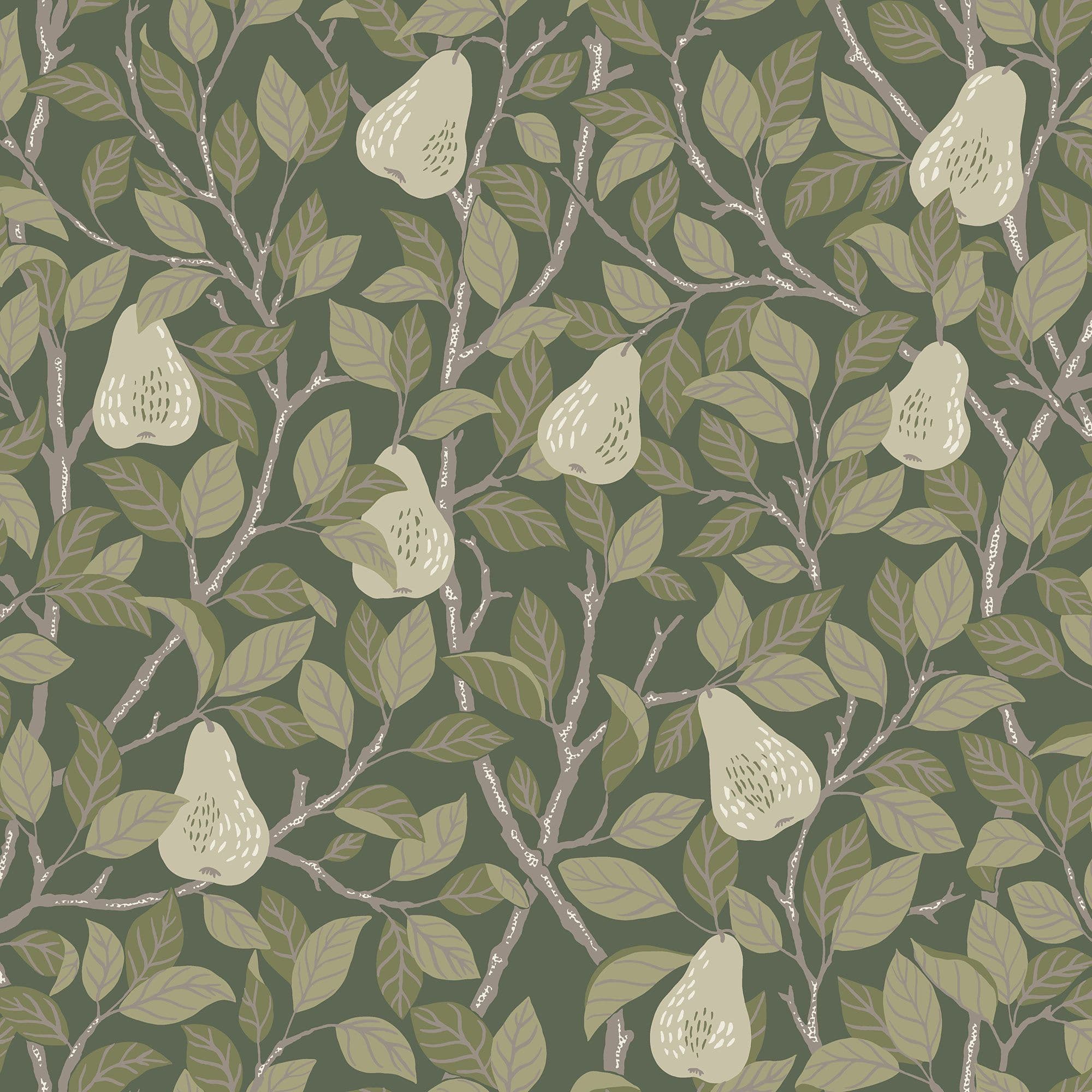 Sommarang Wallpaper Pirum Leaves & Pears Green S13105 By Midbec For Galerie