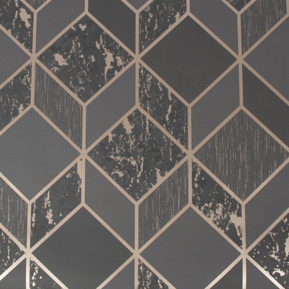 Vittorio Vittorio Geo Charcoal/Rose Gold Wallpaper 107963 By Superfresco Graham & Brown